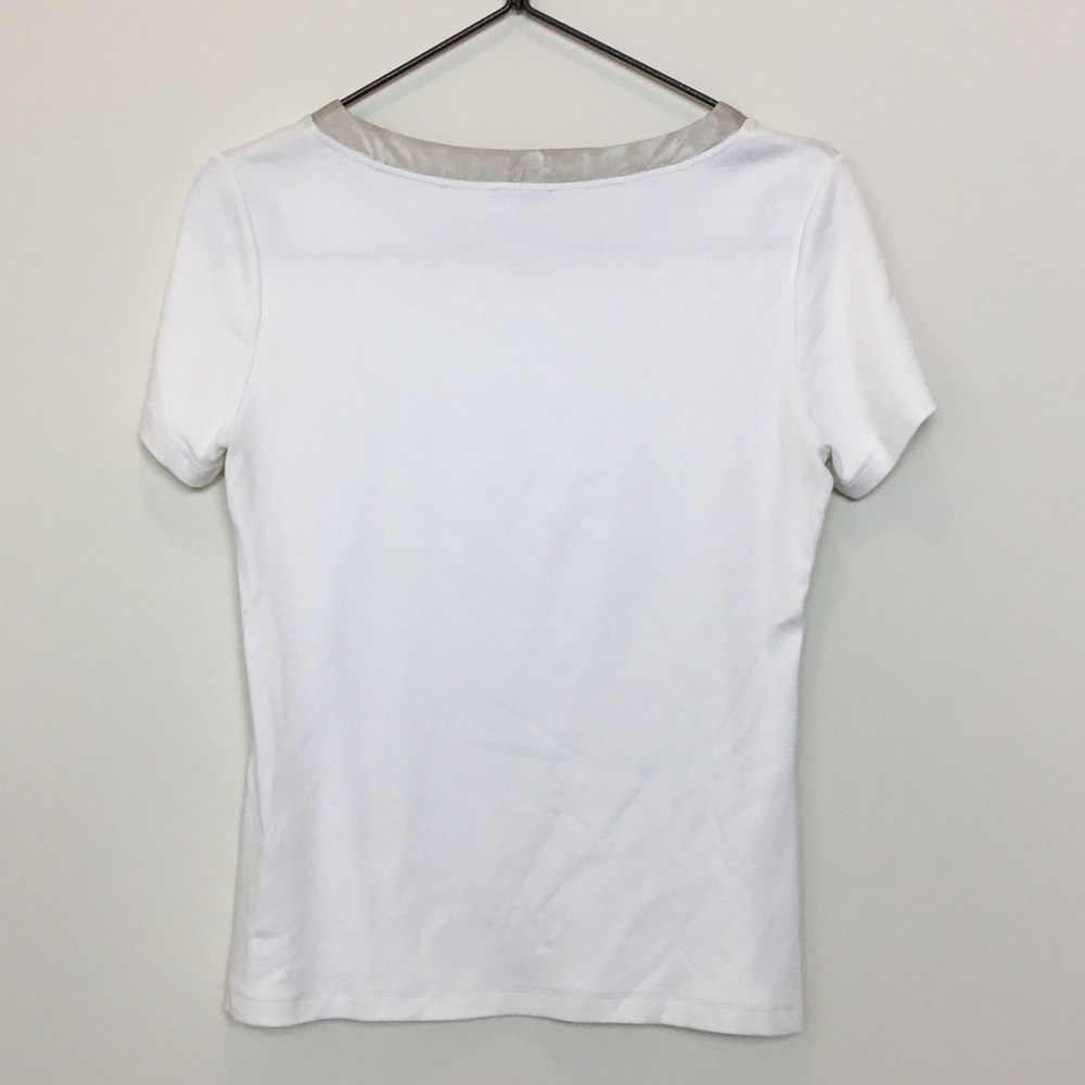 Peserico White Short-Sleeve Tee with Light Gray Neck Trim size medium - Picture 4 of 5